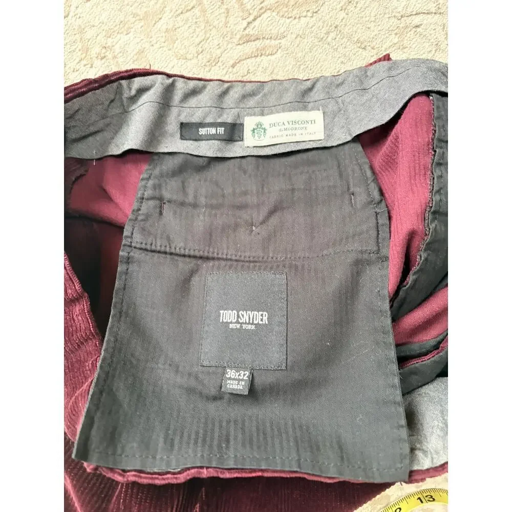 Todd Snyder Men's Burgundy Corduroy Pants Men’s 36x30 Sutton Fit Italy Fabric